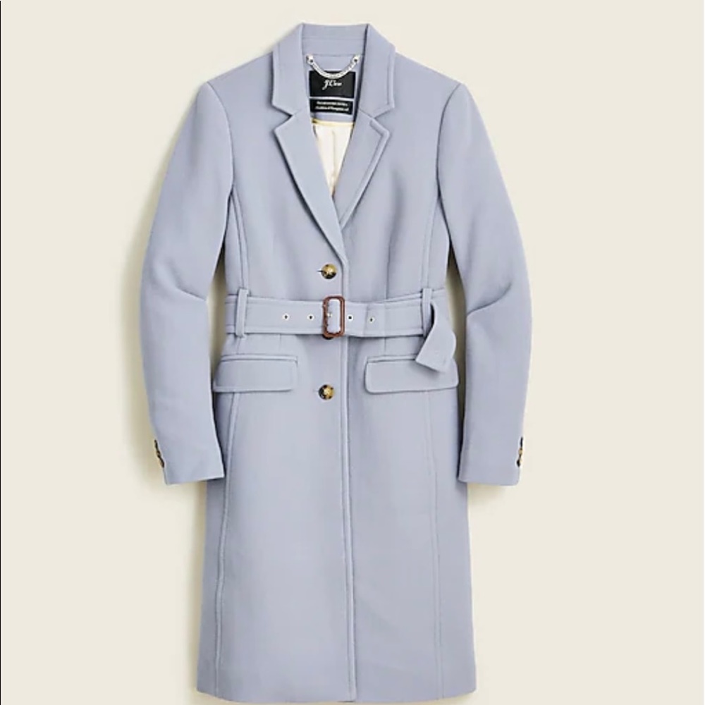 NWT J Crew Coat Belted Lady Day Topcoat Italian Cloth Wool Blue Classic Size 6